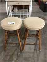 2 WOODEN STOOLS  w PADS