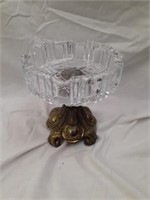 Large Crystal Footed Ash Tray 7 1/2" tall