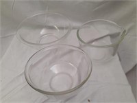 5 Glass Mixing Bowls.  Largest (Pyrex) is 9 3/4"