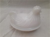 Milk Glass Hen on the Nest 4 1/2 inches long