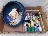 Sewing Basket w/ Contents and Thread