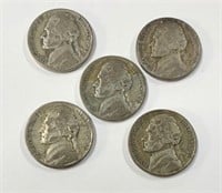 5 Silver War Time Nickels