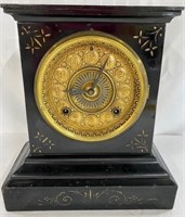 Black Ansonia Mantle Clock w/ Brass Face-1882