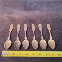 6 Coin Silver Fiddleback Spoons