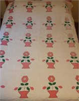Pink Flower Quilt 87" x 72" Some Fading
