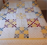 9 Patch Quilt Shows Wear, Staining and Yellowing