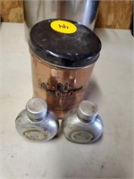 VINTAGE SALT AND PEPPER SHAKERS AND CANISTER
