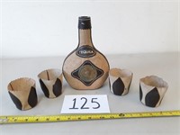 Tequila Bottle with Leather Shot Glass Sleeves