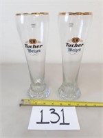 2 Tucher Weizen German Pilsner Beer Glasses