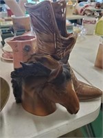 HORSE HEAD AND BOOT PLANTER