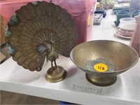BRASS PEACOCK AND BOWL