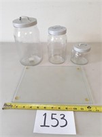 3 Glass Jars + Glass Cutting Board (No Ship)