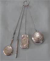 Rare Antique Cosmetic Sterling Chatelaine