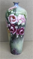 Limoges vase w/ flowers, signed Wickemeyer