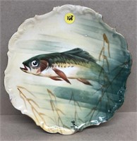 Game Plate w/Fish Limoges France, 10", signed Bay