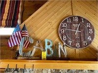 Clock, Cabin Sign, Flags