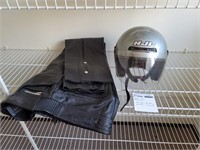Leather Biker Pants & Helmut
