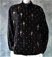 1980s, Studded Black Linen Jacket with Keys