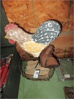 ROOSTER BASKET AND WOOD ROOSTER