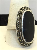 Sterling Silver SW Ring with Onyx and Marcasite -
