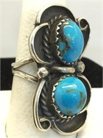 Sterling Silver SW Signed Ring with Turquoise -