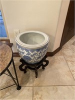 Chinese Porcelain Fish Bowl Planter & Stand