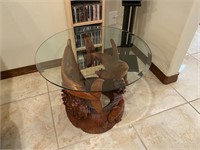 Carved Teak Wood Dolphin Side Table