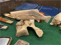 Carved Fish on Petrified Whale Bone Base