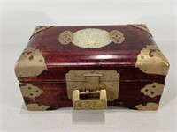 Asian Trinket Box w/Stone Inlay & Brass Hardware