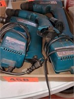 3 MAKITA CORDLESS DRILLS, 2 CHARGERS 1 BATTERY