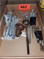 FLAT OF ASSORTED EYE BOLTS & OTHER HARDWARE