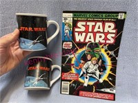 Star Wars Marvel comic book & 2 mugs