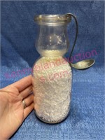 Old 1 pint Spriggs glass milk bottle with spoon