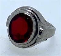 Silver Red Stone Ring