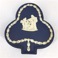 Vintage Dark Blue Jasperware Clover Trinket Box