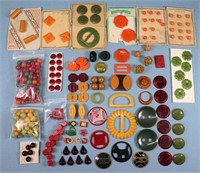 Large Lot of Bakelite Buttons, Beads, Buckles