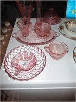 9 PIECES PINK DEPRESSION GLASS
