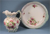 Hand Painted Floral Pitcher & Bowl