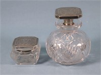 Perfume Bottle & Jar w/ Sterling Silver Tops