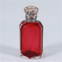 Ruby Glass & Sterling Repousse Scent Bottle