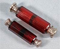 (2) Ruby Glass Lay Down Perfume Bottles