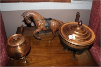 Lot-Copper  Fondue Pots and Horse Statue