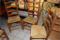 4 Oak Ladder Back Chairs with Rush Seats