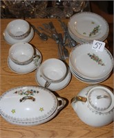Lot -Unmarked China set with small utensils