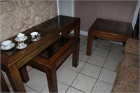 Wood and Glass Sofa table and End Tables