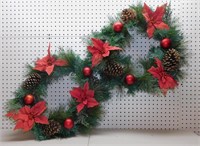 2 Pine Cone & Poinsettia Christmas Wreaths