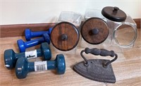 Cannisters, Antique Iron and Weights