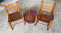 Small Wooden Children's Chairs and Sewing Basket