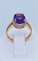 14K ROSE GOLD AMETHYST & DIAMOND RING