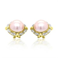 14K Yellow Gold Mabe Pearl and Diamond Earrings